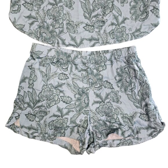 Haven Well Within Womens Floral Print Sleepwear Set M Cotton & Modal Blue & Gree - Picture 6 of 7